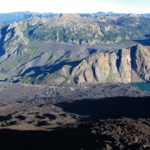 View down the northern slope of Volcan Antuco to the skiing resort and Laguna Laja